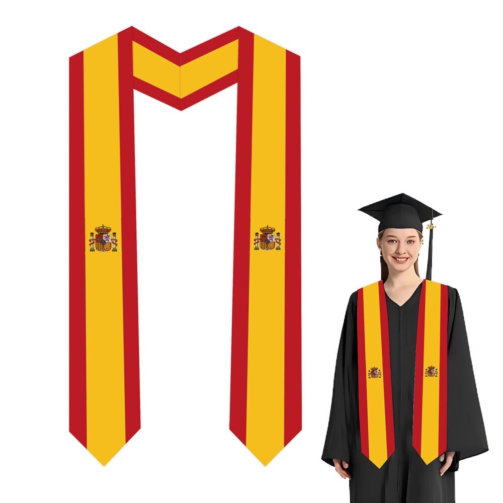 9889 Spain National Flag Graduation Stole Embroidery Sash for Study Aboard